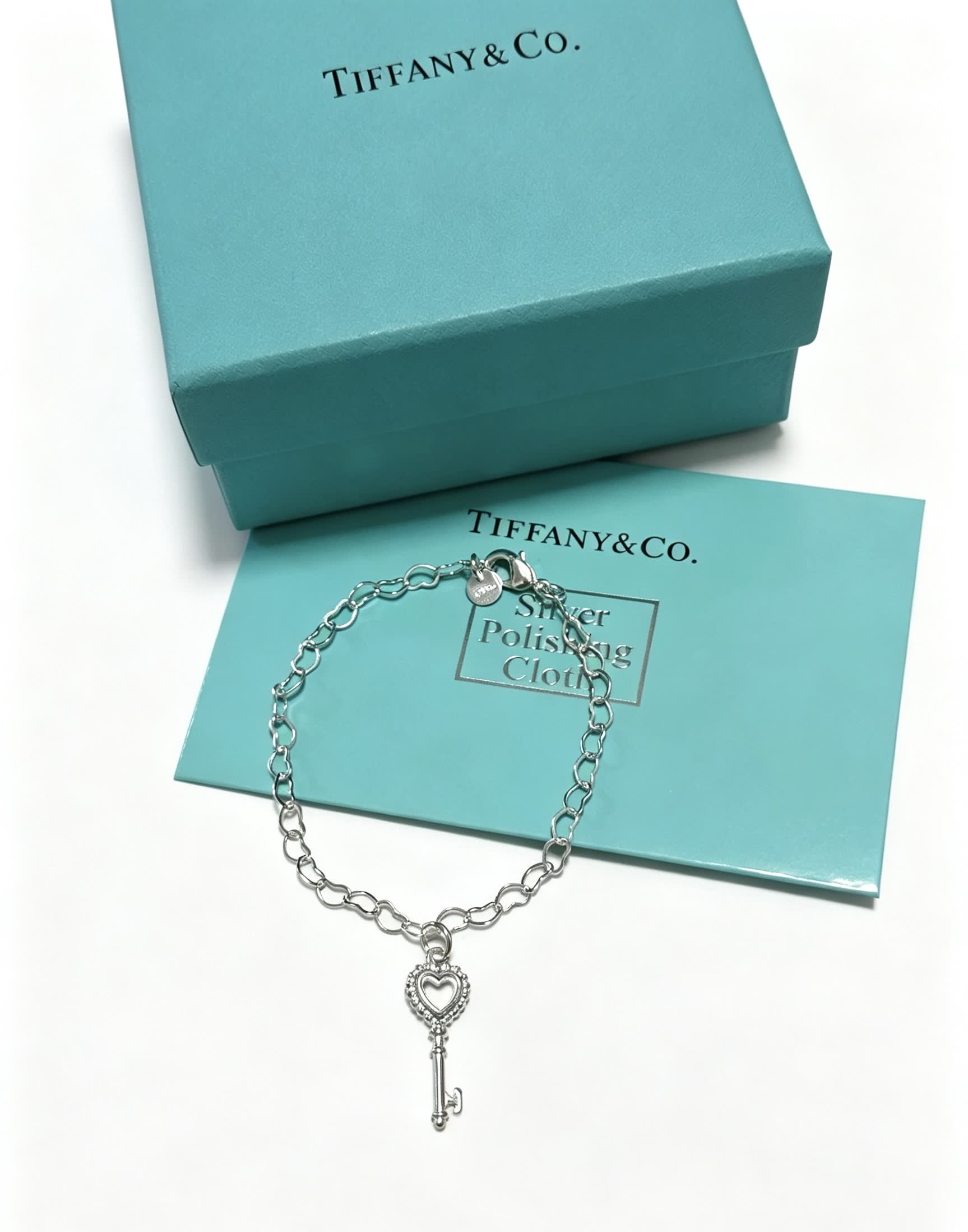 Tiffany & Co. Sterling Silver Heart Key Charm Bracelet